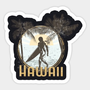 Hawaii Surfing Surfer Beach Illustration Sticker